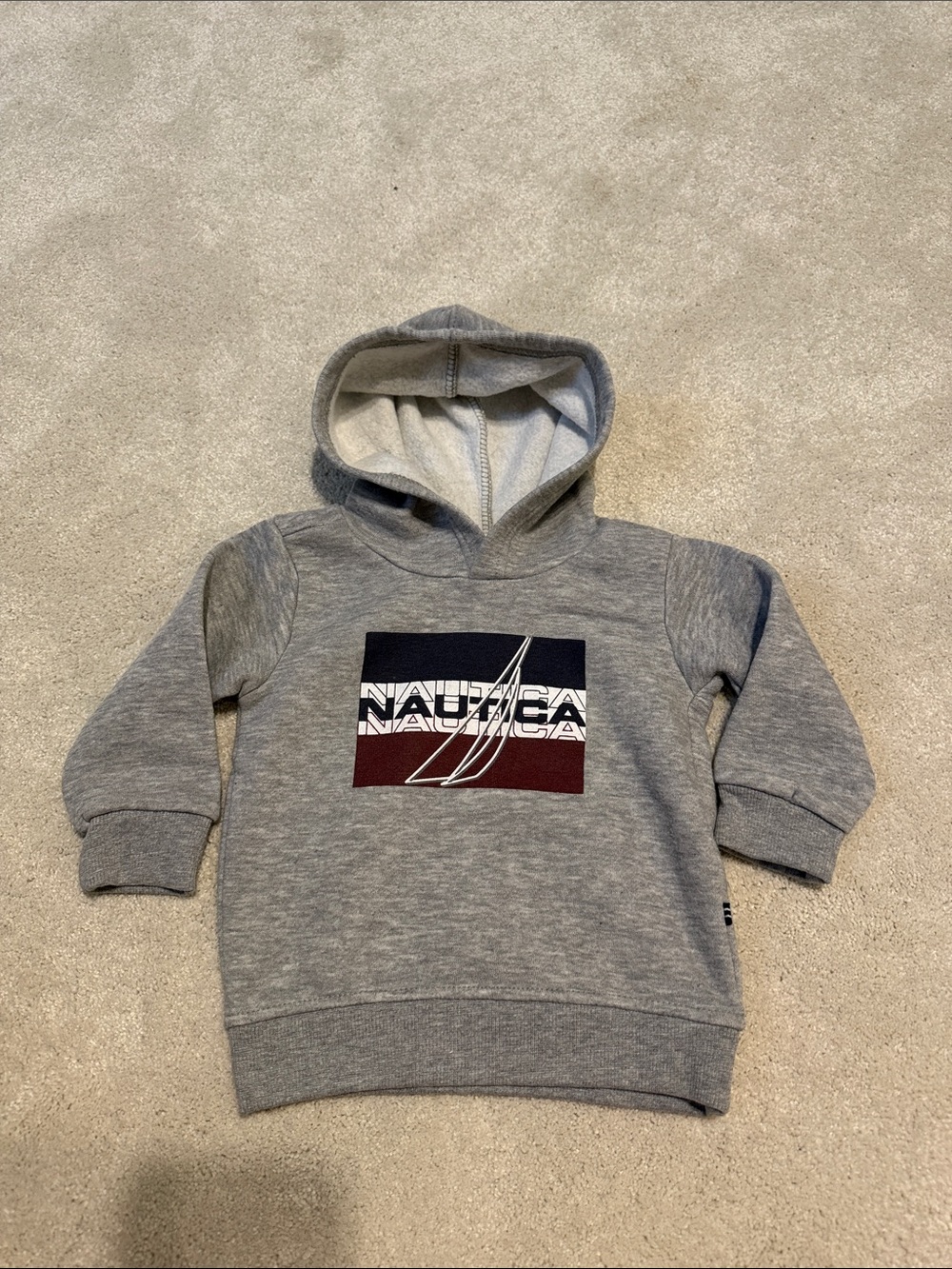 Nautica Gray Hoodie with Navy & Burgundy Logo